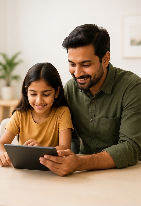 Father and daughter learning together